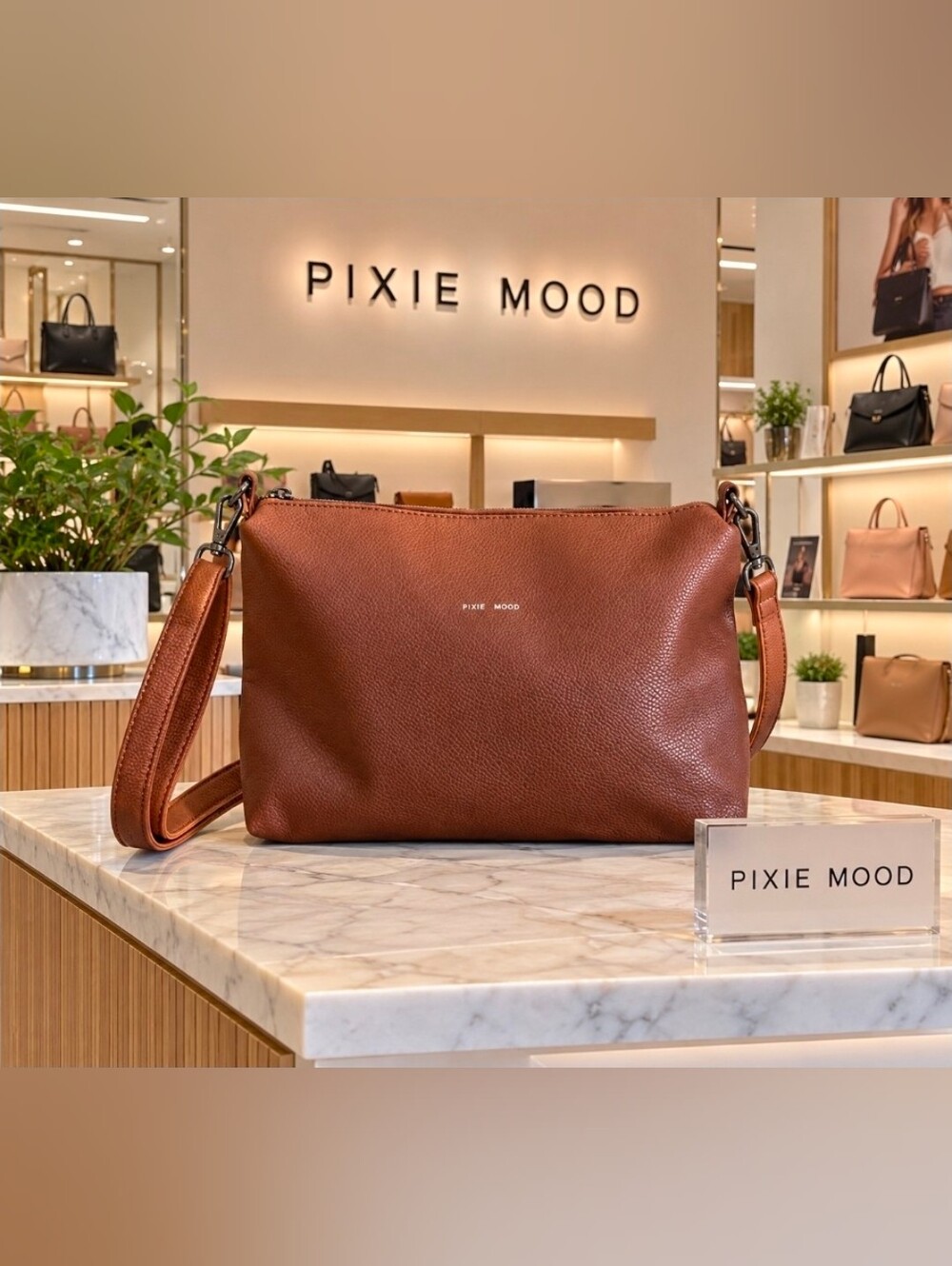 Pixie Mood Brown Vegan Pebbled Leather Crossbody Bag